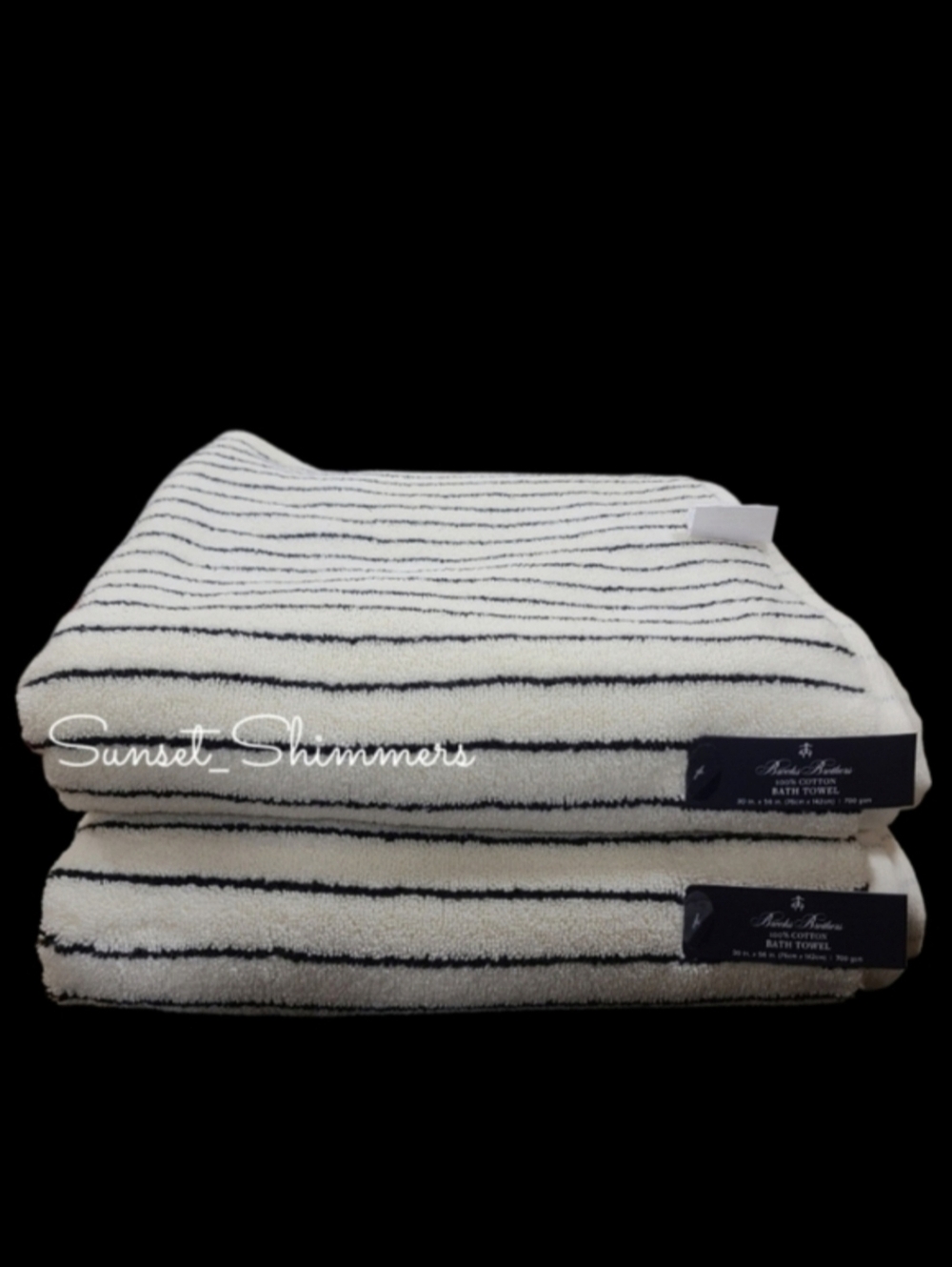 2 piece BROOKS BROTHERS Black Cream LUXURY Bath Towel Set New